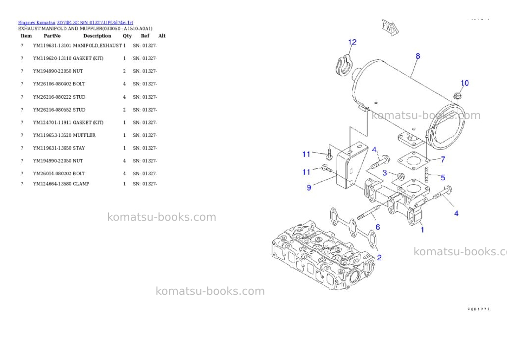 Komatsu 3D74E-3C S/N 01327-UP Parts catalog cover Page 4