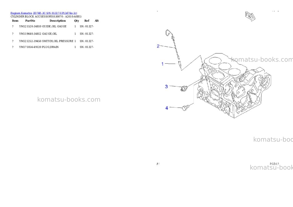 Komatsu 3D74E-3C S/N 01327-UP Parts catalog cover Page 6
