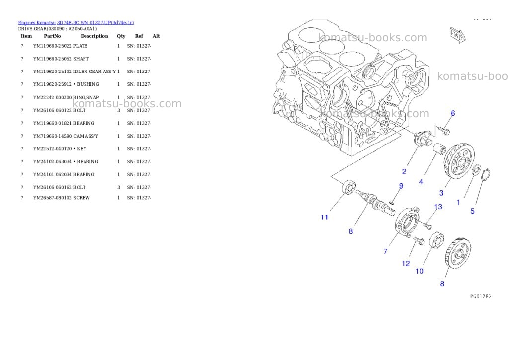 Komatsu 3D74E-3C S/N 01327-UP Parts catalog cover Page 8