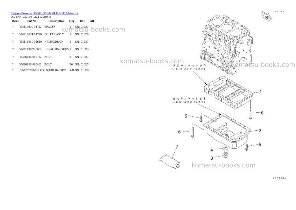 Komatsu 3D74E-3C S/N 01327-UP Parts catalog cover Page 9