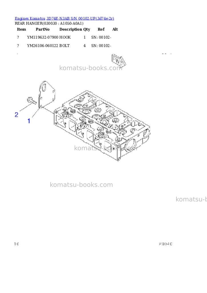 Komatsu 3d74e-n3ab s/n 00102-up Parts catalog cover Page 2