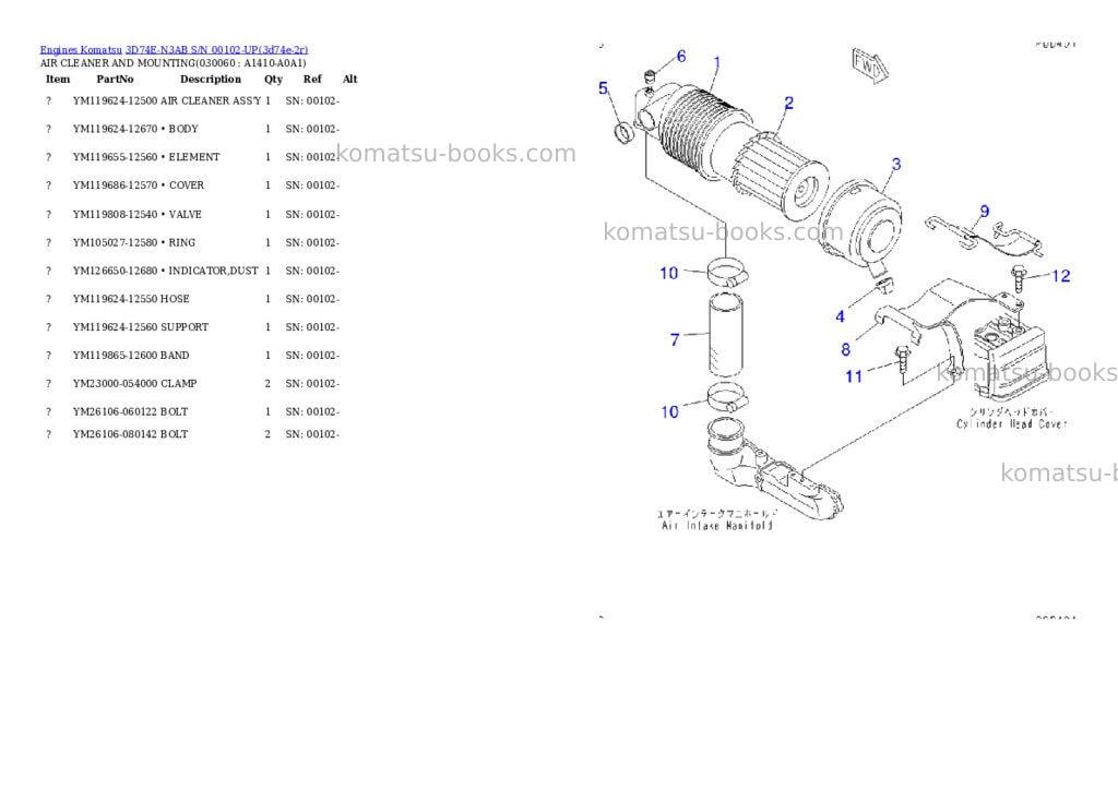 Komatsu 3d74e-n3ab s/n 00102-up Parts catalog cover Page 5