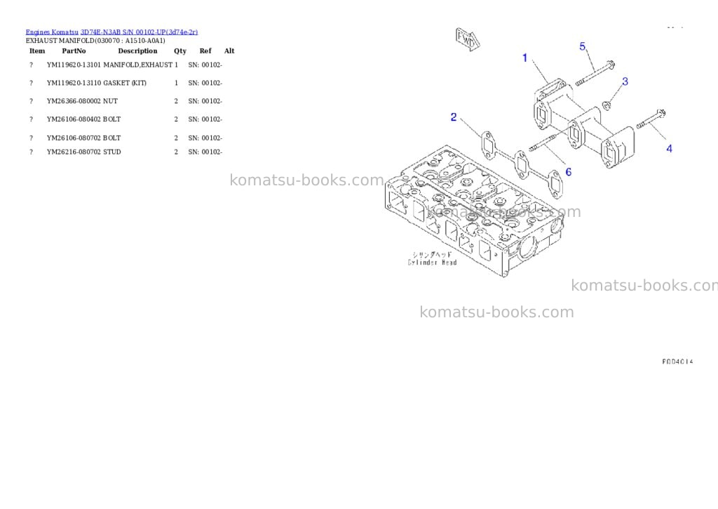 Komatsu 3d74e-n3ab s/n 00102-up Parts catalog cover Page 6