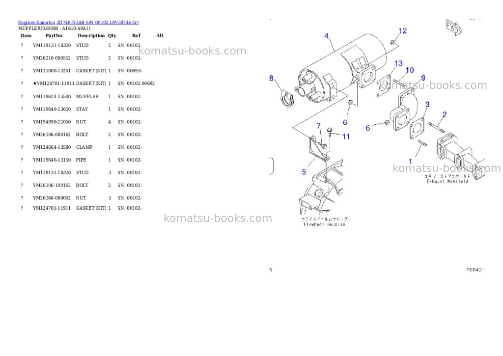 Komatsu 3d74e-n3ab s/n 00102-up Parts catalog cover Page 7