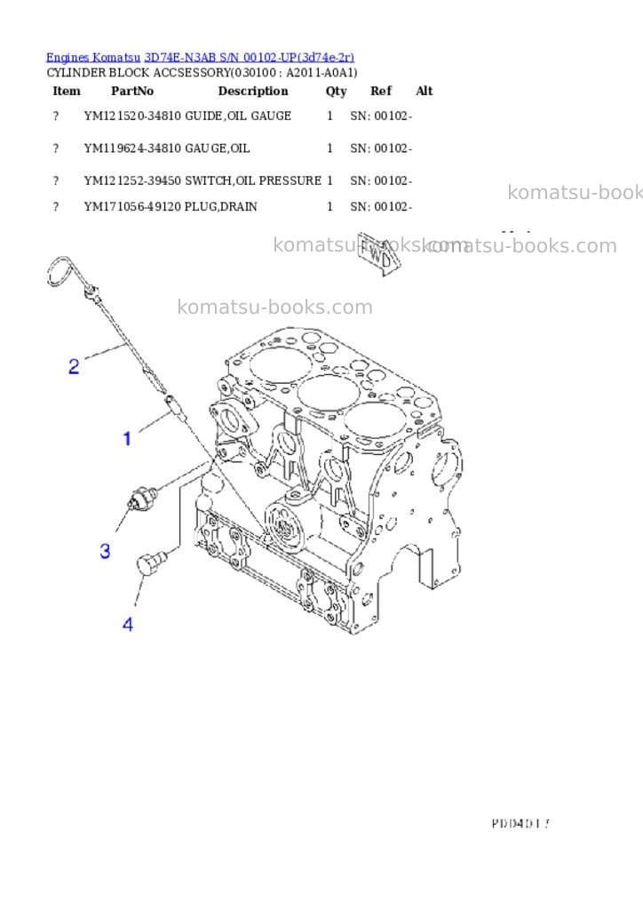 Komatsu 3d74e-n3ab s/n 00102-up Parts catalog cover Page 9