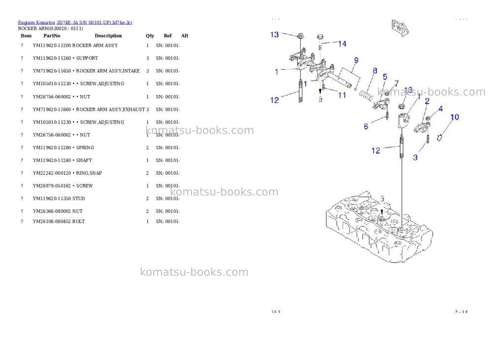 Komatsu 3D74E-3A S/N 00101-UP Parts catalog cover Komatsu 3D74E-3A S/N 00101-UP Parts catalog cover