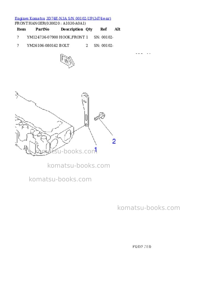 Komatsu 3D74E-N3A S/N 00102-UP Parts catalog cover
