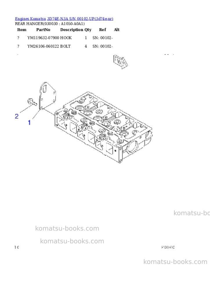 Komatsu 3D74E-N3A S/N 00102-UP Parts catalog cover Page 2