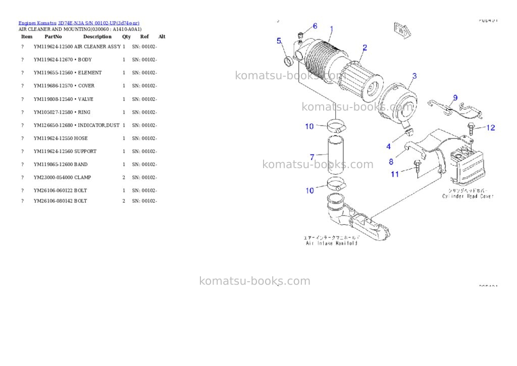Komatsu 3D74E-N3A S/N 00102-UP Parts catalog cover Page 5