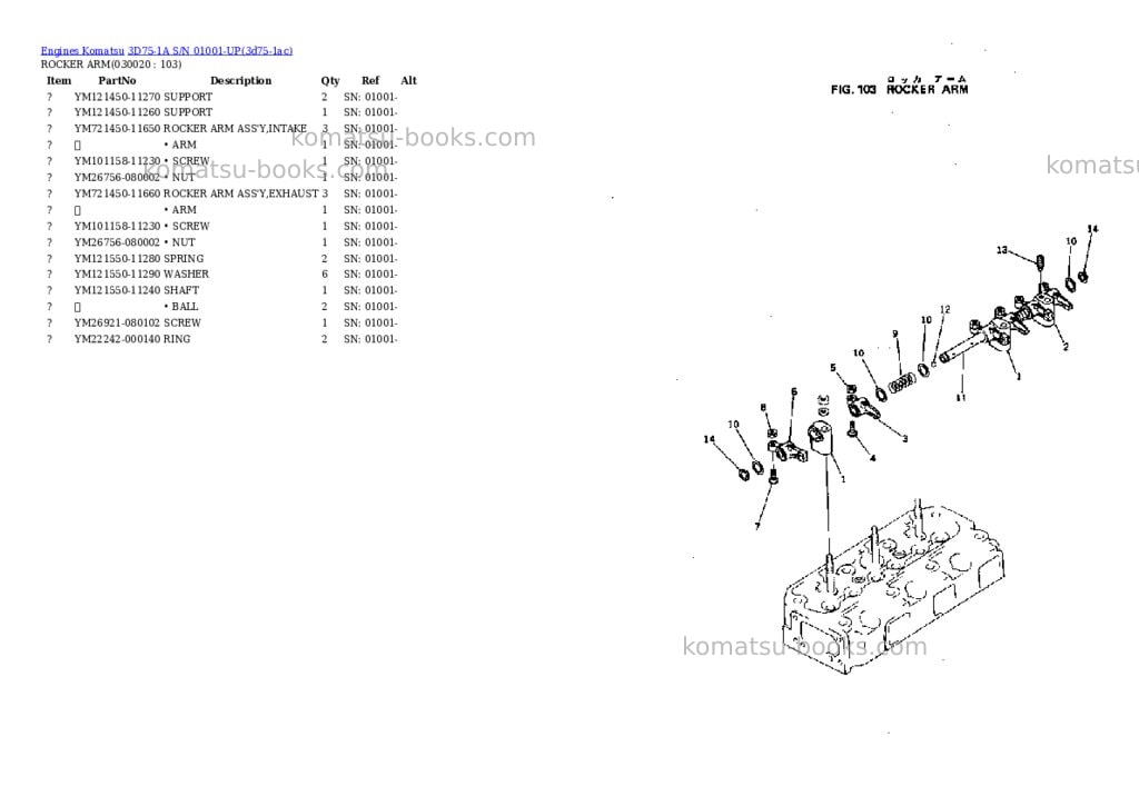 Komatsu 3d75-1a s/n 01001-up Parts catalog cover