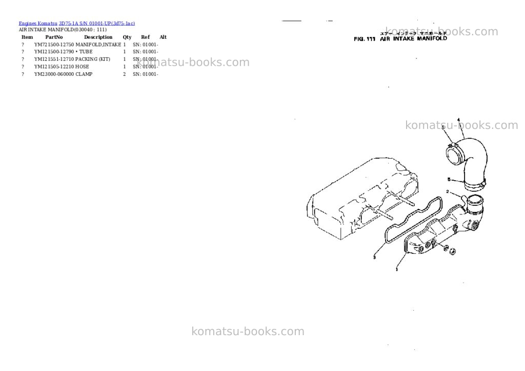 Komatsu 3d75-1a s/n 01001-up Parts catalog cover Page 3