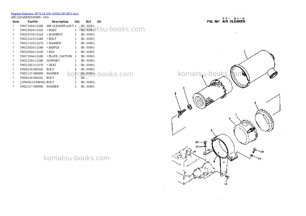 Komatsu 3d75-1a s/n 01001-up Parts catalog cover Page 5