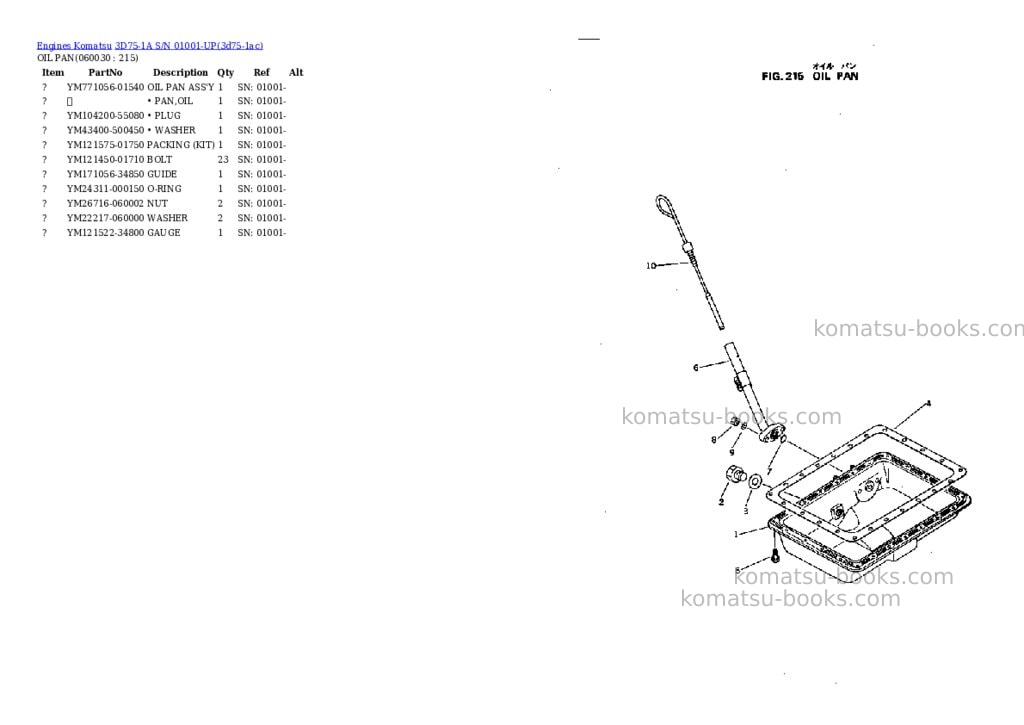 Komatsu 3d75-1a s/n 01001-up Parts catalog cover Page 9