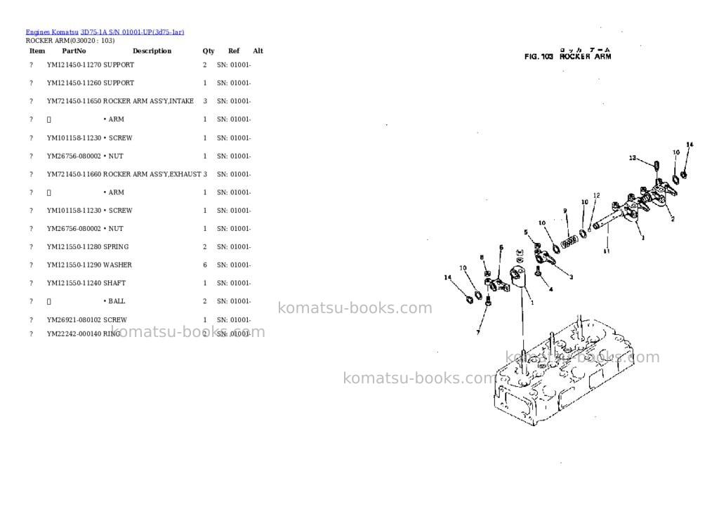 Komatsu 3D75-1A S/N 01001-UP Parts catalog cover