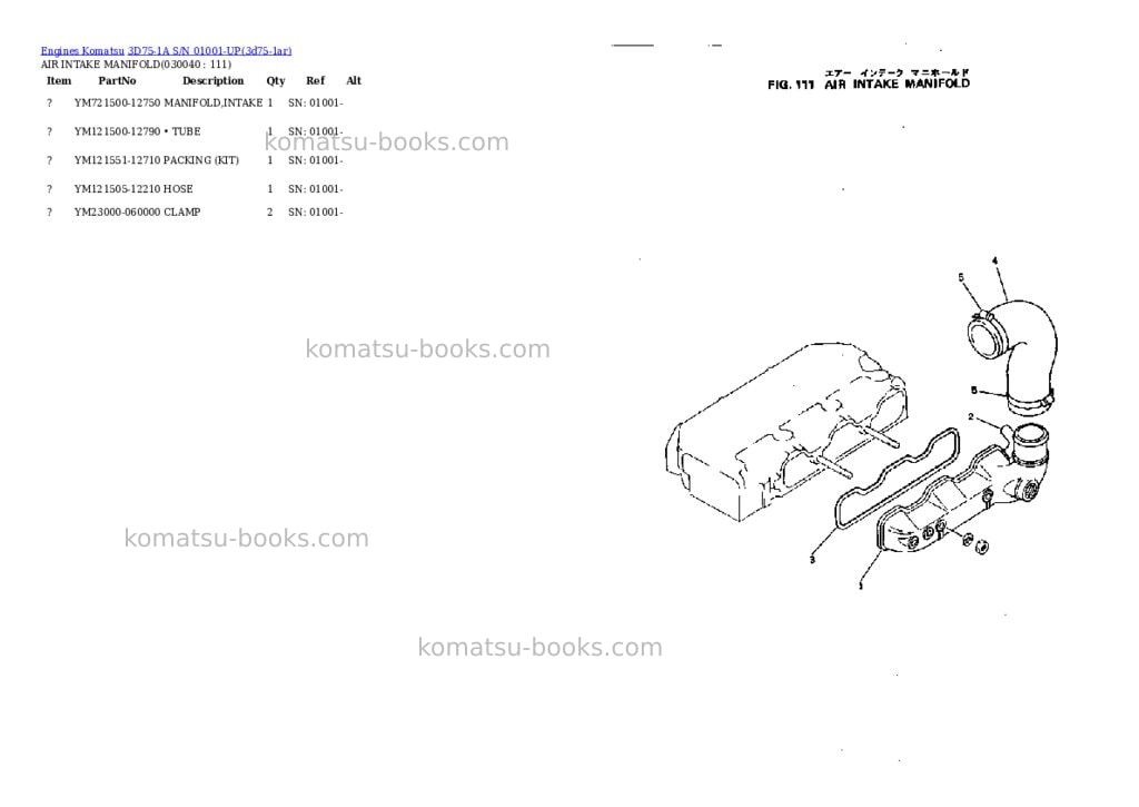 Komatsu 3D75-1A S/N 01001-UP Parts catalog cover Page 3