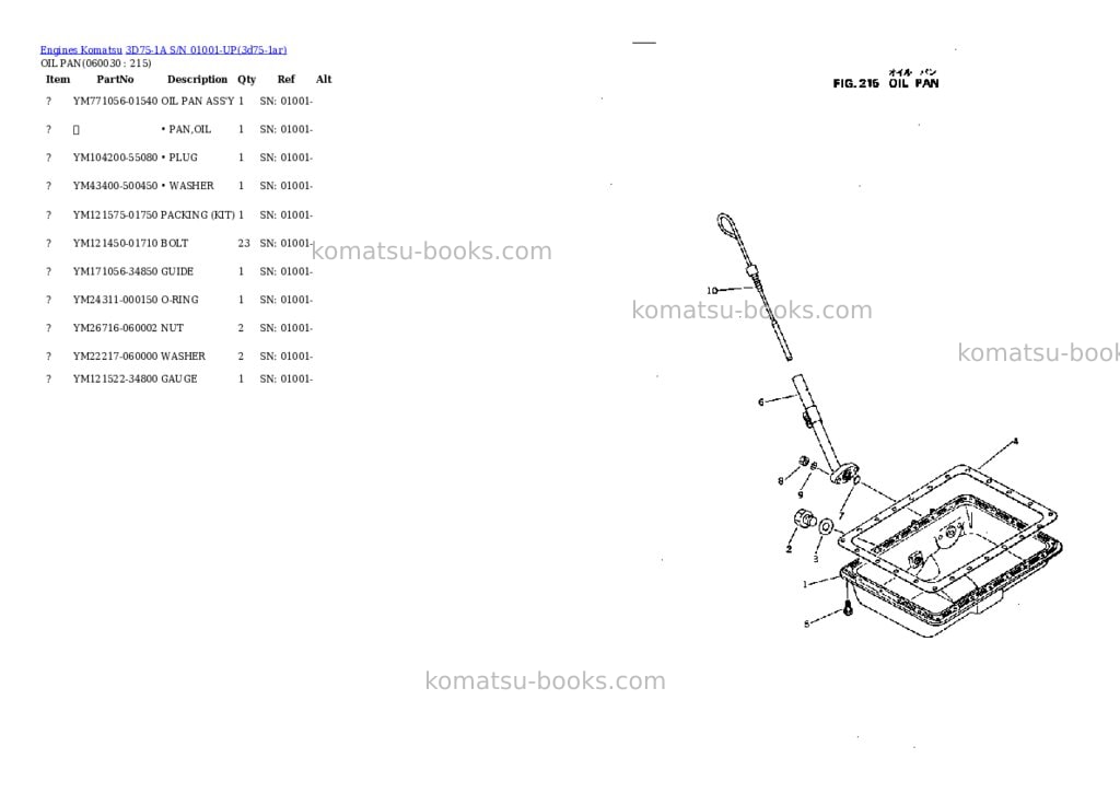 Komatsu 3D75-1A S/N 01001-UP Parts catalog cover Page 9