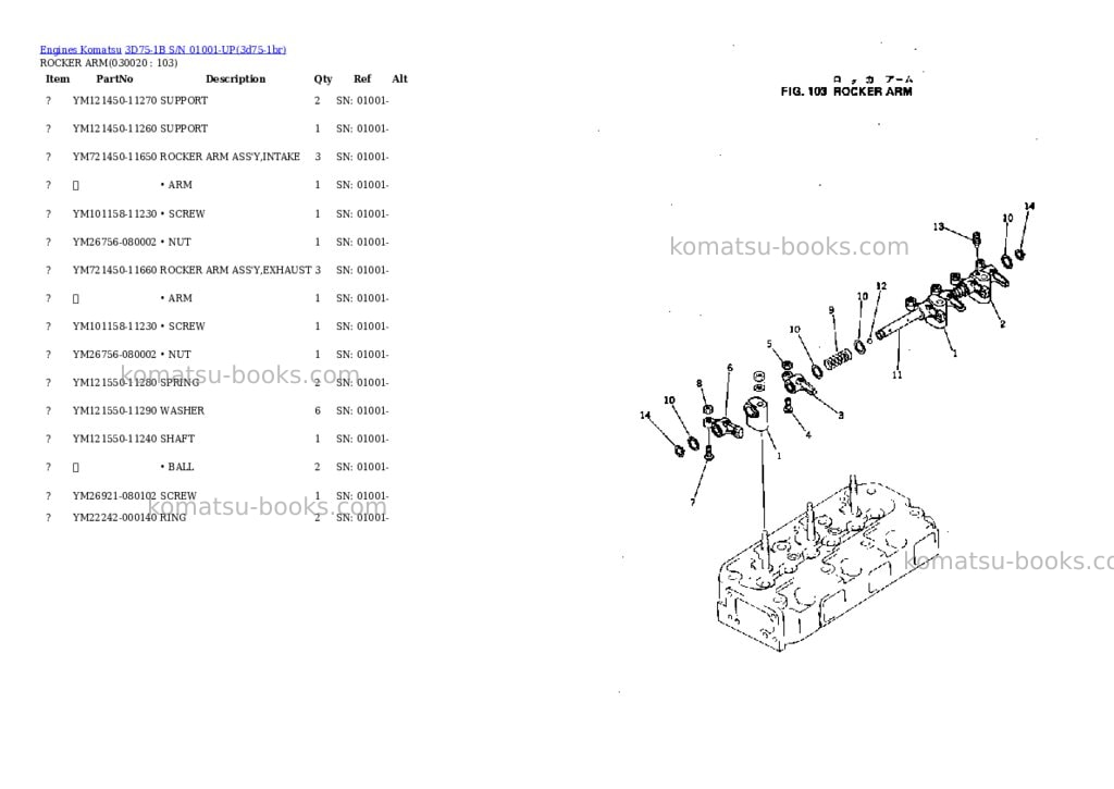 Komatsu 3d75-1b s/n 01001-up Parts catalog cover