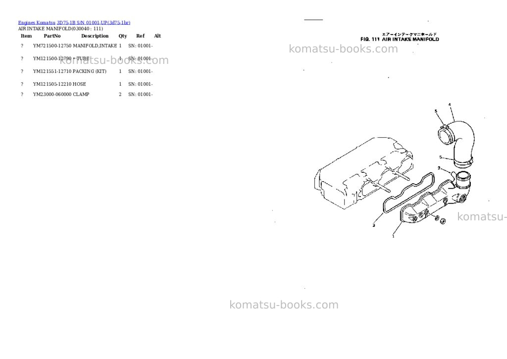 Komatsu 3d75-1b s/n 01001-up Parts catalog cover Page 3