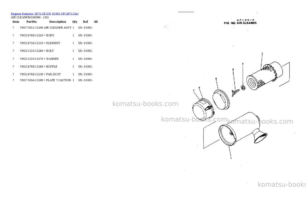 Komatsu 3d75-1b s/n 01001-up Parts catalog cover Page 5