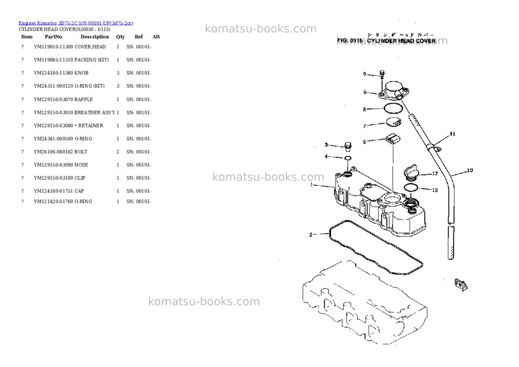Komatsu 3d75-2c s/n 00101-up Parts catalog cover Page 2