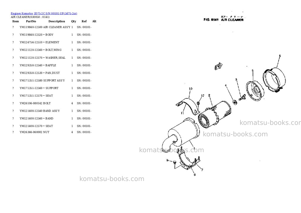Komatsu 3d75-2c s/n 00101-up Parts catalog cover Page 4