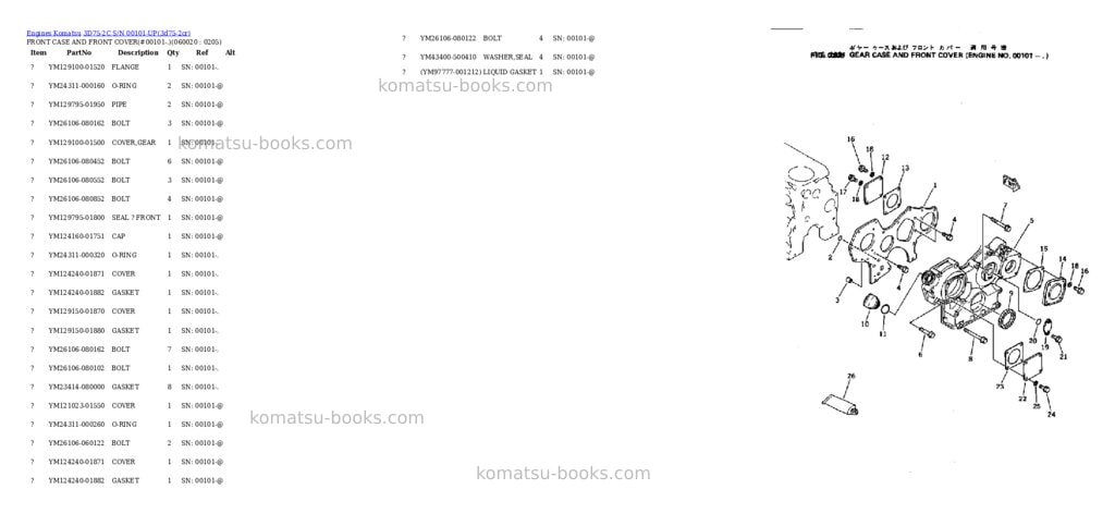 Komatsu 3d75-2c s/n 00101-up Parts catalog cover Page 7