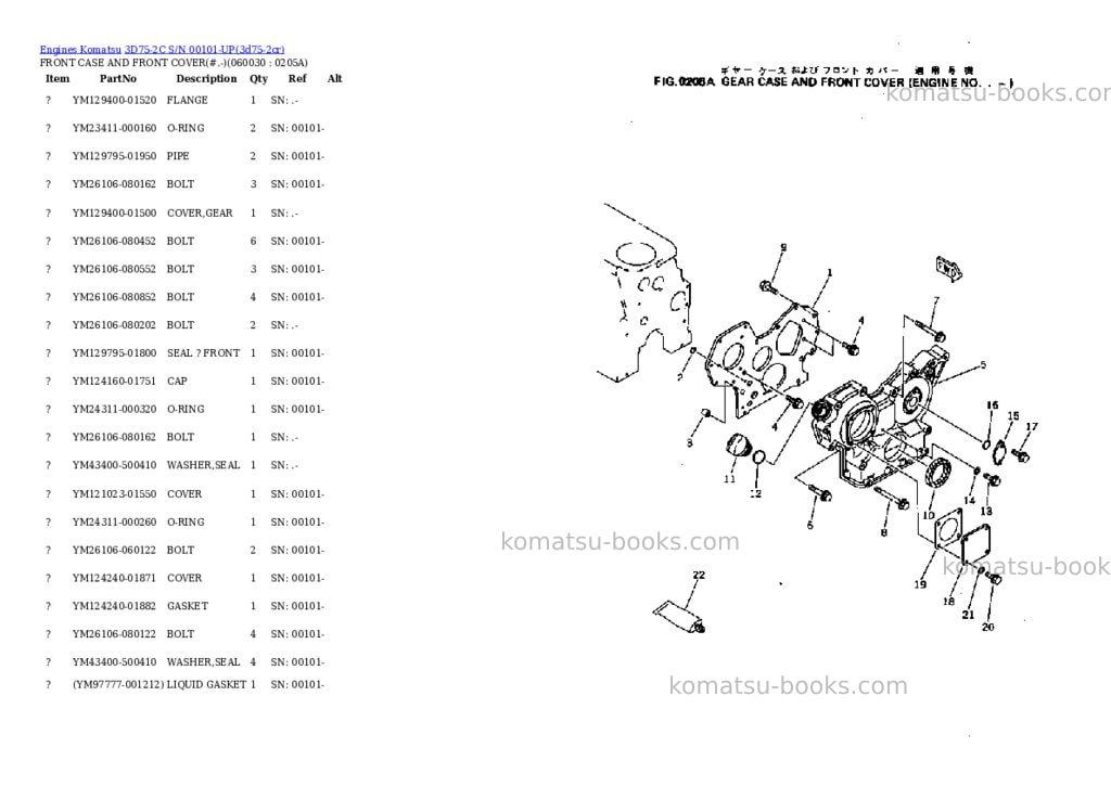 Komatsu 3d75-2c s/n 00101-up Parts catalog cover Page 8