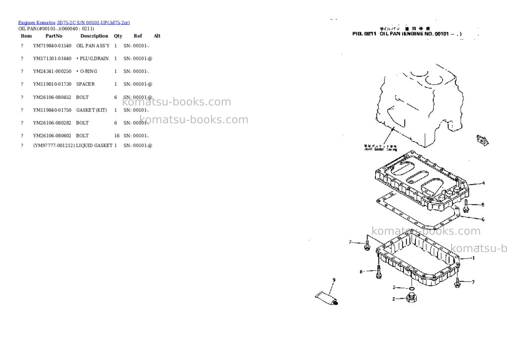 Komatsu 3d75-2c s/n 00101-up Parts catalog cover Page 9