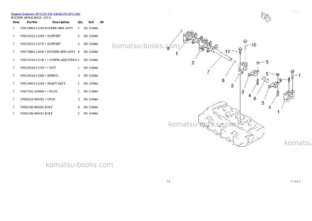 Komatsu 3D75-2D S/N 03044-UP Parts catalog cover