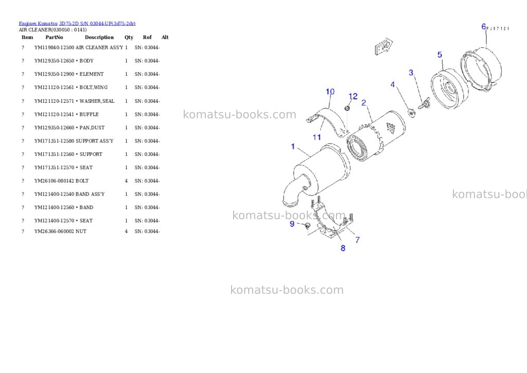 Komatsu 3D75-2D S/N 03044-UP Parts catalog cover Page 4