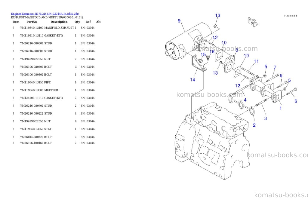 Komatsu 3D75-2D S/N 03044-UP Parts catalog cover Page 5