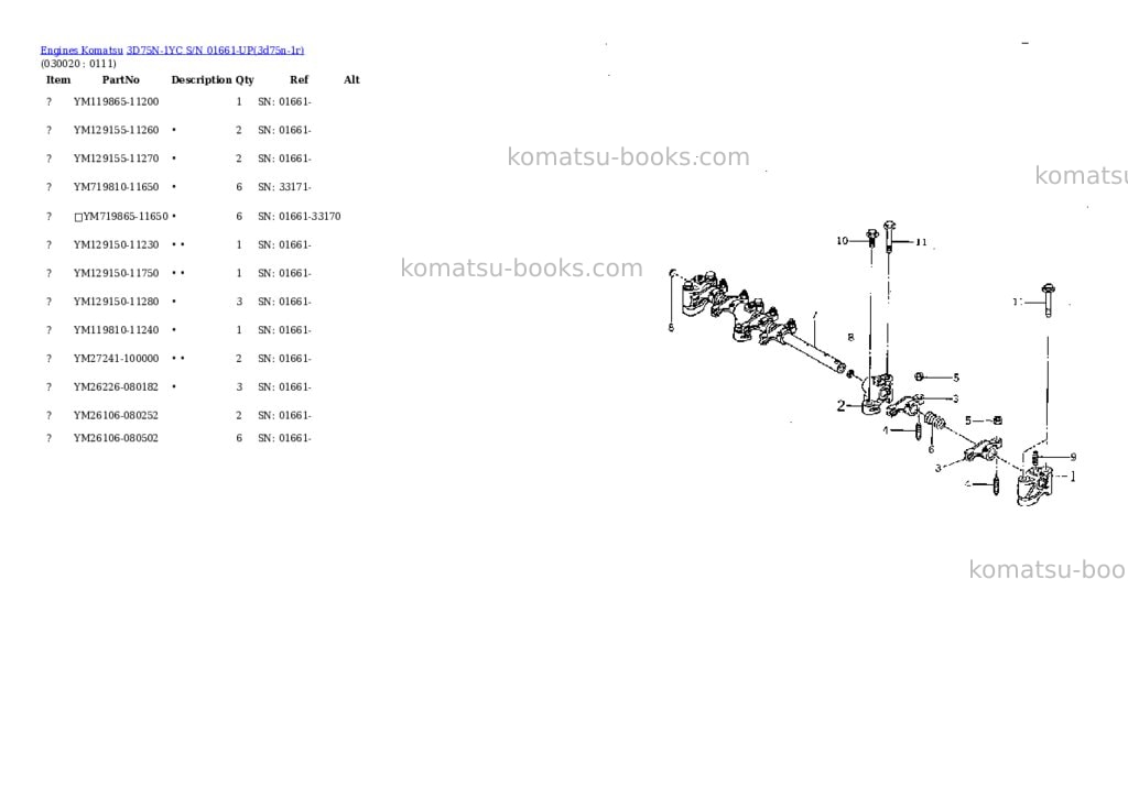 Komatsu 3d75n-1yc s/n 01661-up Parts catalog cover Komatsu 3d75n-1yc s/n 01661-up Parts catalog cover