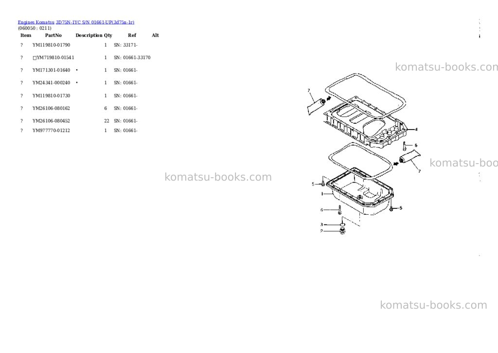 Komatsu 3d75n-1yc s/n 01661-up Parts catalog cover Page 10 Komatsu 3d75n-1yc s/n 01661-up Parts catalog cover Page 10