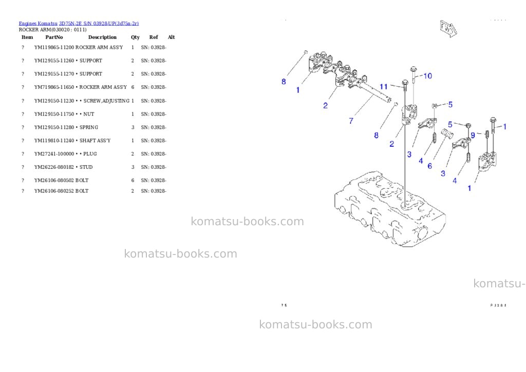 Komatsu 3d75n-2e s/n 03928-up Parts catalog cover