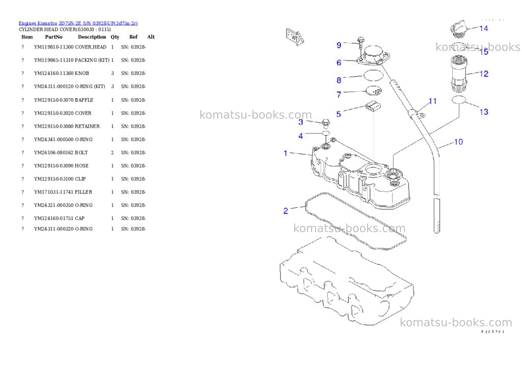 Komatsu 3d75n-2e s/n 03928-up Parts catalog cover Page 2