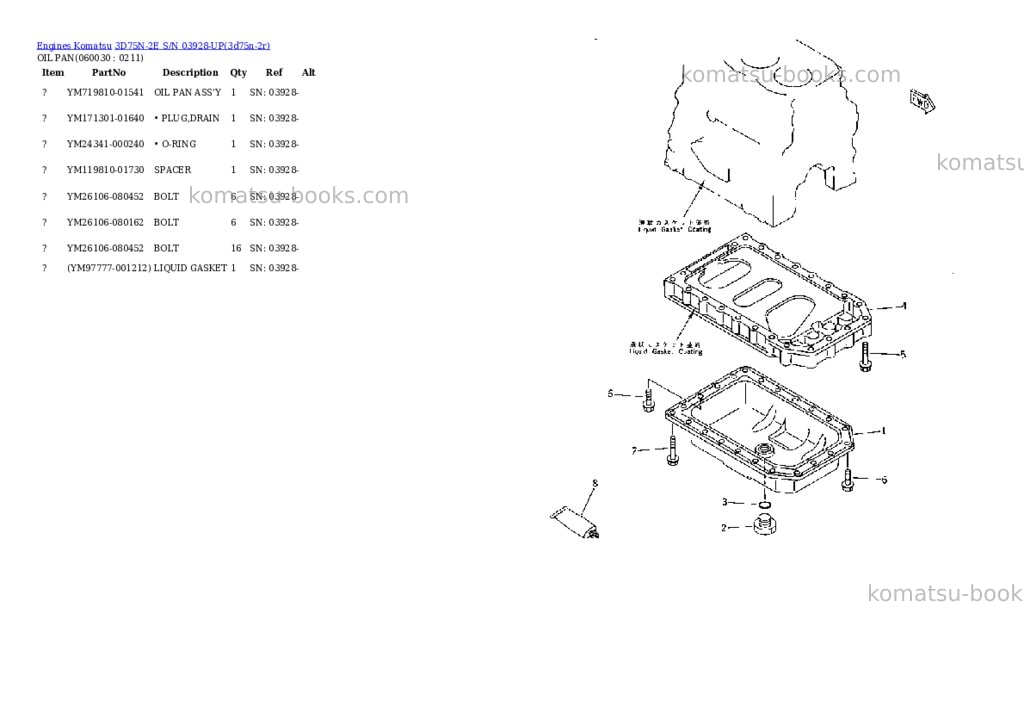 Komatsu 3d75n-2e s/n 03928-up Parts catalog cover Page 8