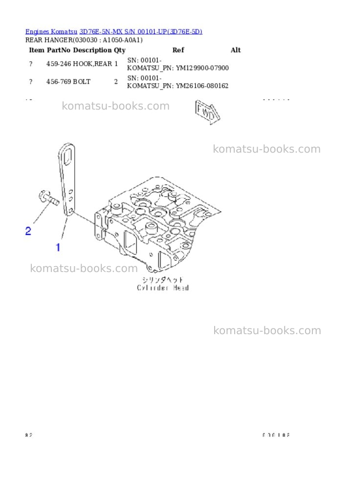 Komatsu 3d76e-5n-mx s/n 00101-up Parts catalog cover Page 2 Komatsu 3d76e-5n-mx s/n 00101-up Parts catalog cover Page 2