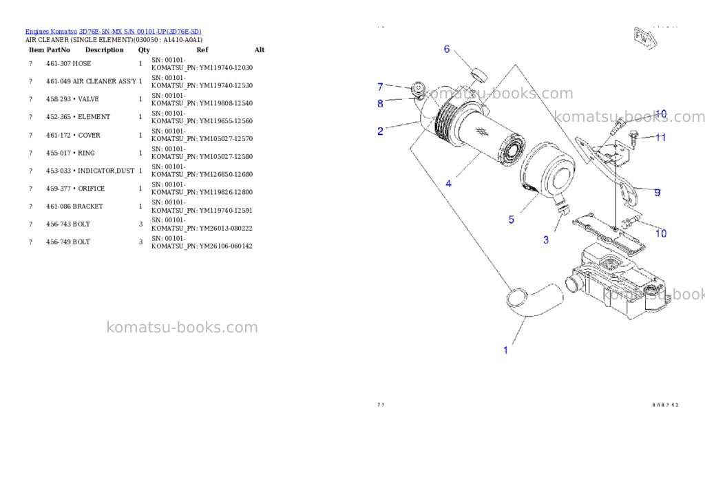Komatsu 3d76e-5n-mx s/n 00101-up Parts catalog cover Page 4 Komatsu 3d76e-5n-mx s/n 00101-up Parts catalog cover Page 4