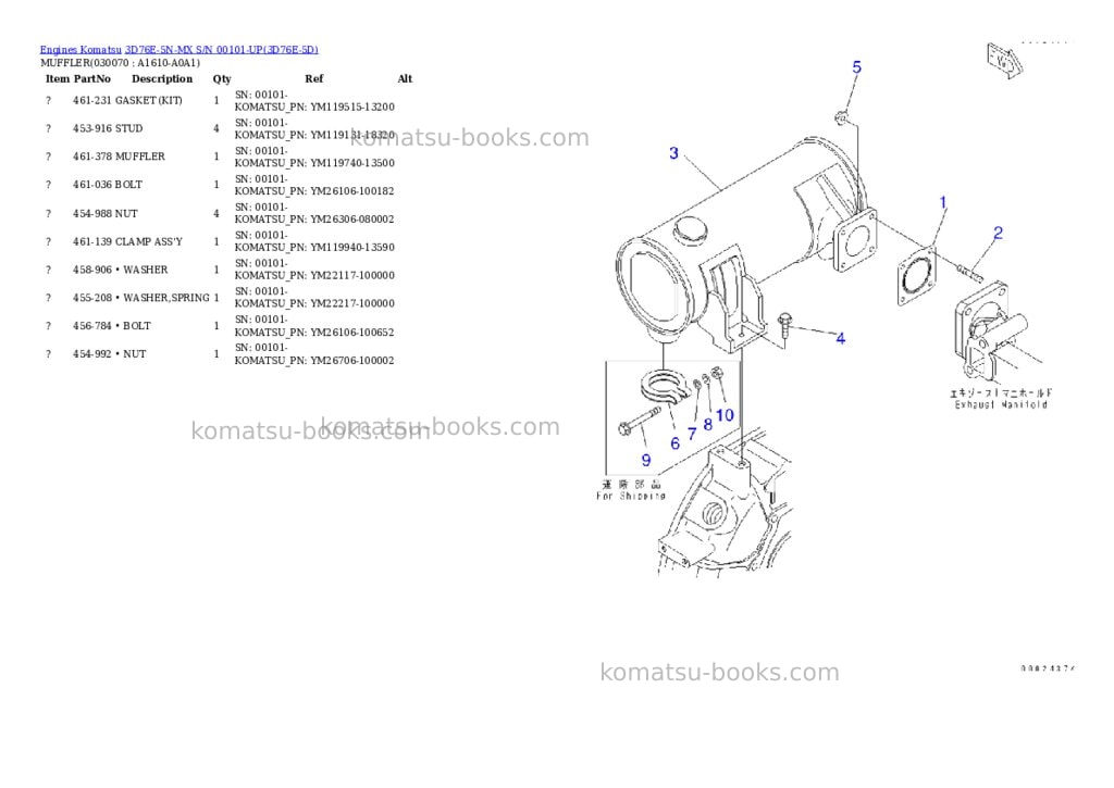 Komatsu 3d76e-5n-mx s/n 00101-up Parts catalog cover Page 6 Komatsu 3d76e-5n-mx s/n 00101-up Parts catalog cover Page 6