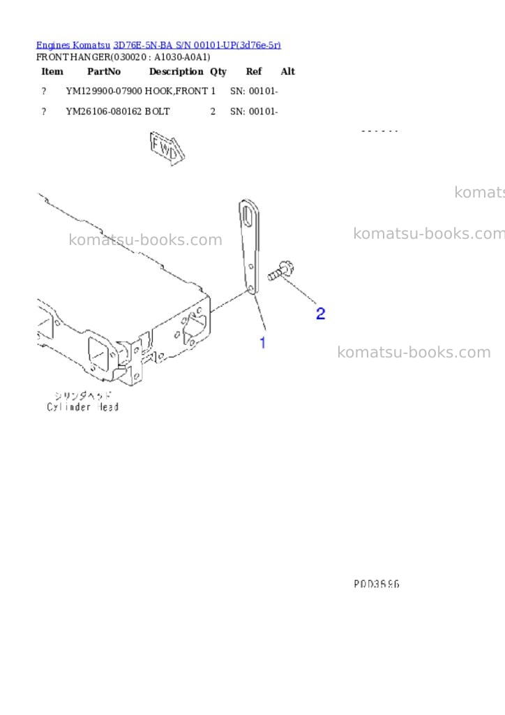 Komatsu 3D76E-5N-BA S/N 00101-UP Parts catalog cover