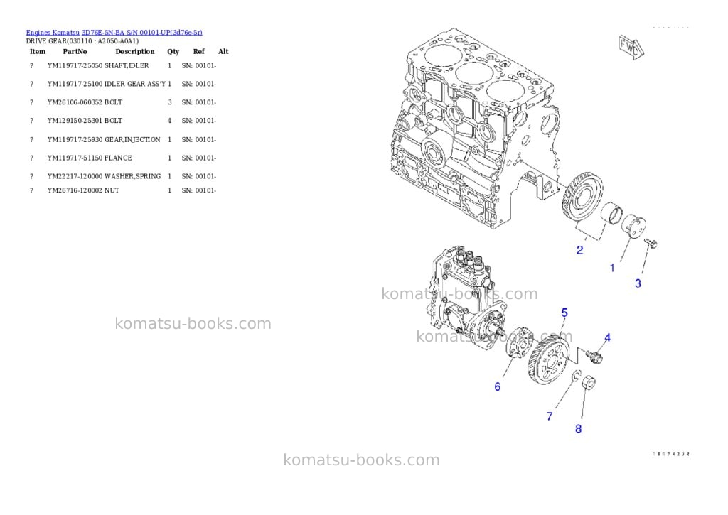 Komatsu 3D76E-5N-BA S/N 00101-UP Parts catalog cover Page 10
