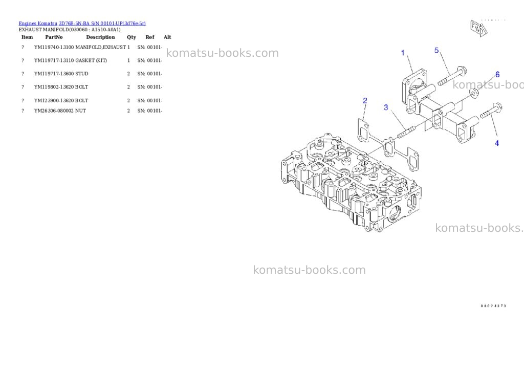 Komatsu 3D76E-5N-BA S/N 00101-UP Parts catalog cover Page 5