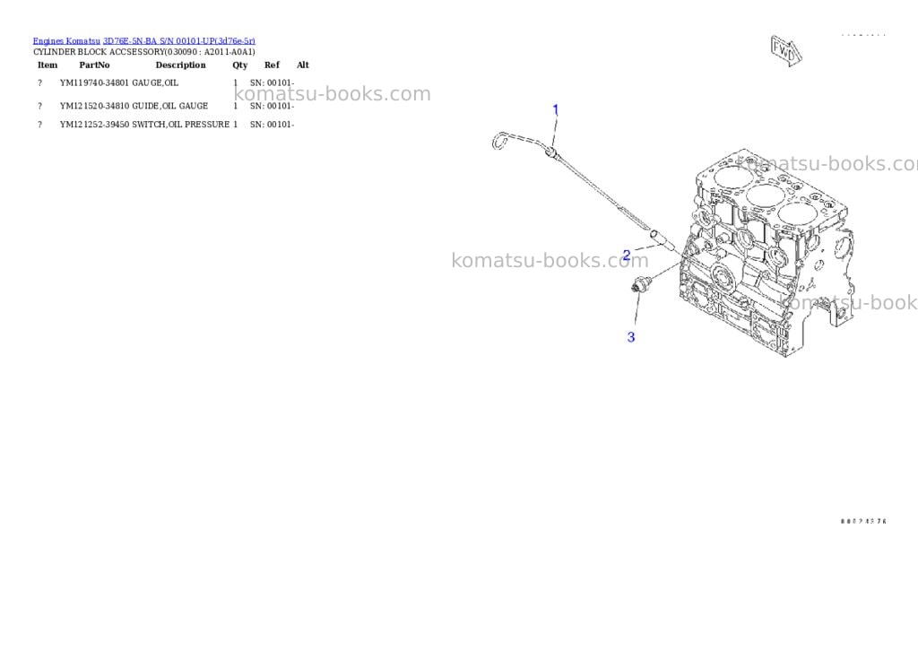 Komatsu 3D76E-5N-BA S/N 00101-UP Parts catalog cover Page 8
