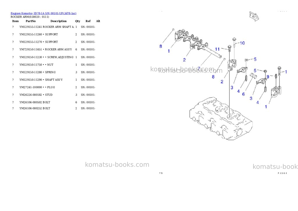 Komatsu 3d78-1a s/n 00101-up Parts catalog cover