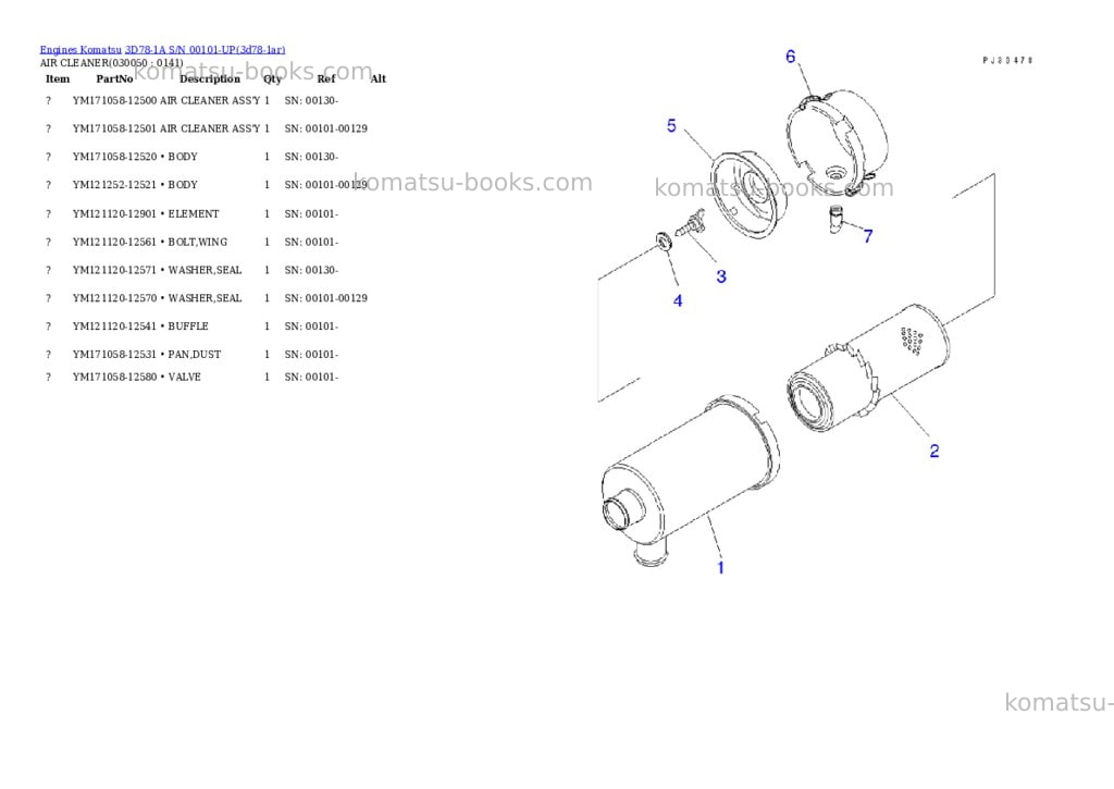 Komatsu 3d78-1a s/n 00101-up Parts catalog cover Page 4