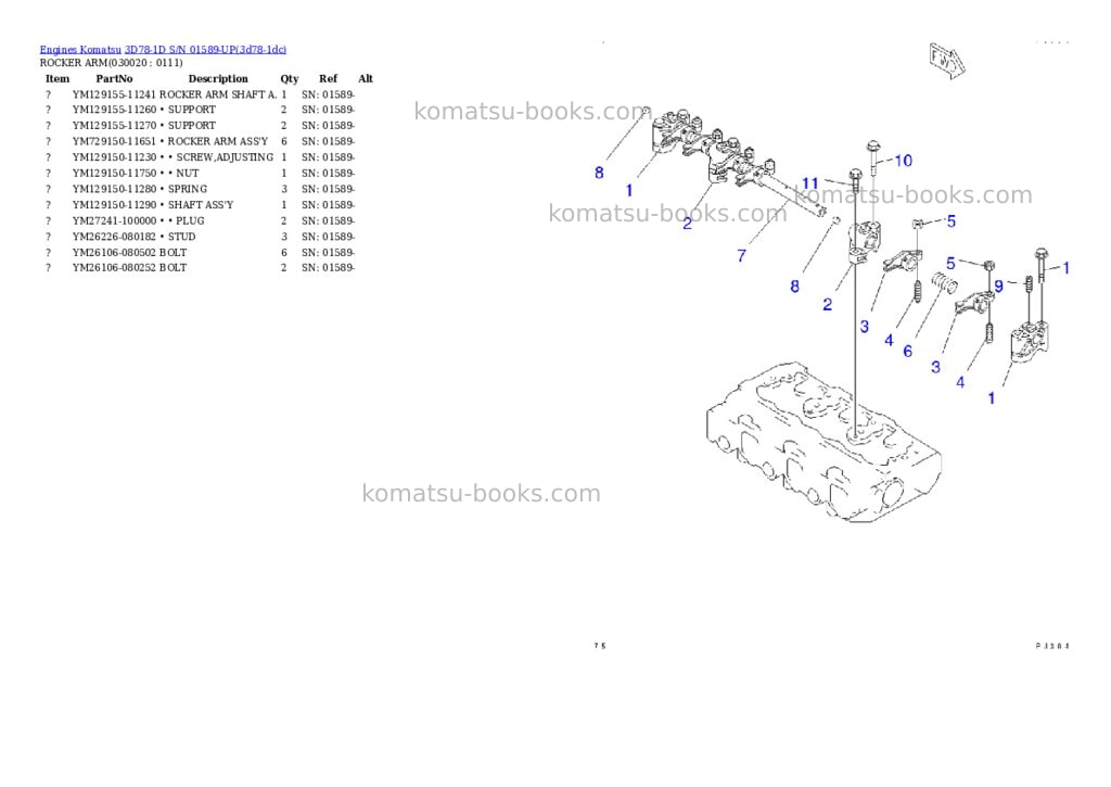 Komatsu 3D78-1D S/N 01589-UP Parts catalog cover