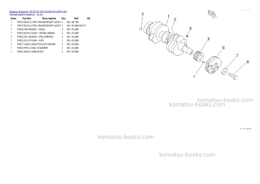 Komatsu 3D78-1D S/N 01589-UP Parts catalog cover Page 10