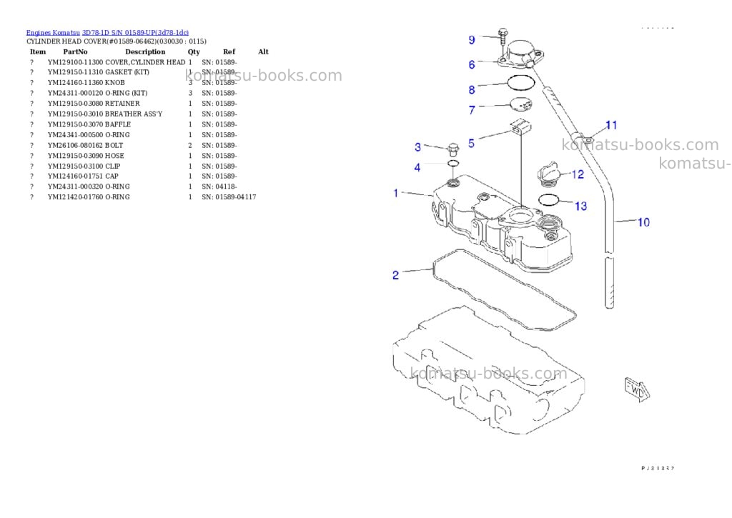 Komatsu 3D78-1D S/N 01589-UP Parts catalog cover Page 2
