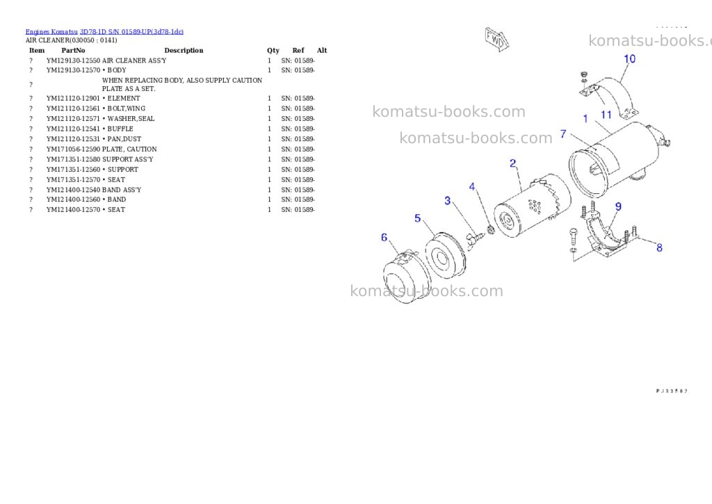 Komatsu 3D78-1D S/N 01589-UP Parts catalog cover Page 4