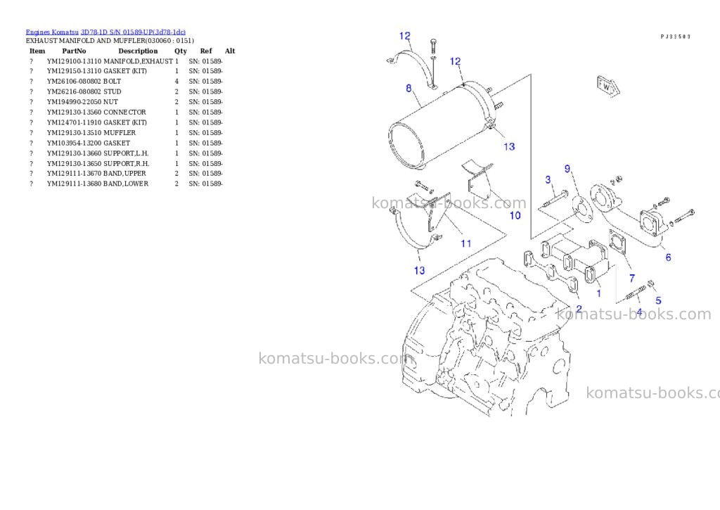 Komatsu 3D78-1D S/N 01589-UP Parts catalog cover Page 5